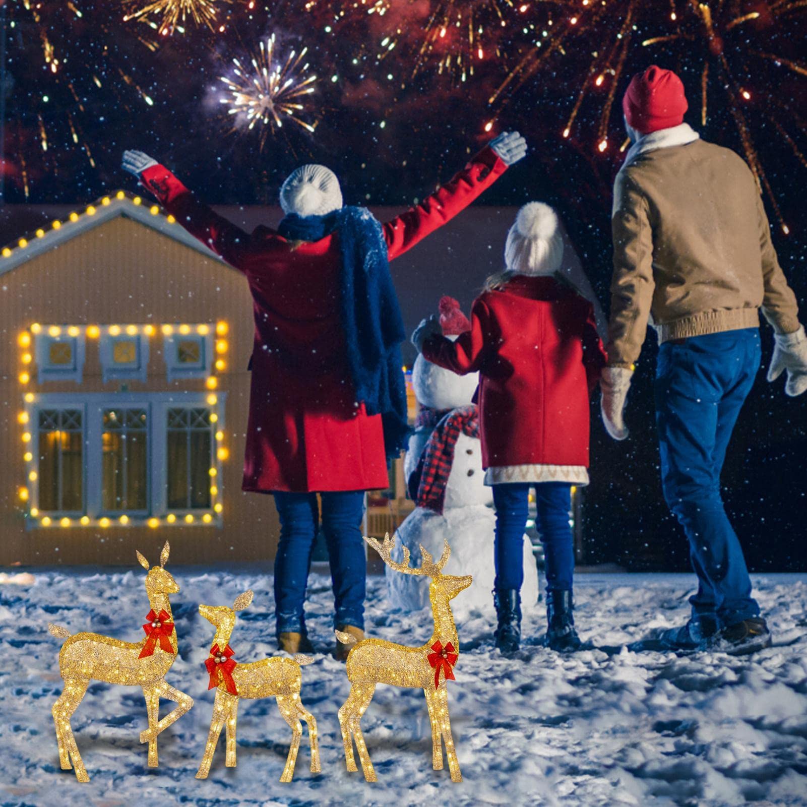 Amazon.co.jp: 点灯クリスマス鹿 - クリスマスのトナカイの家族の屋外